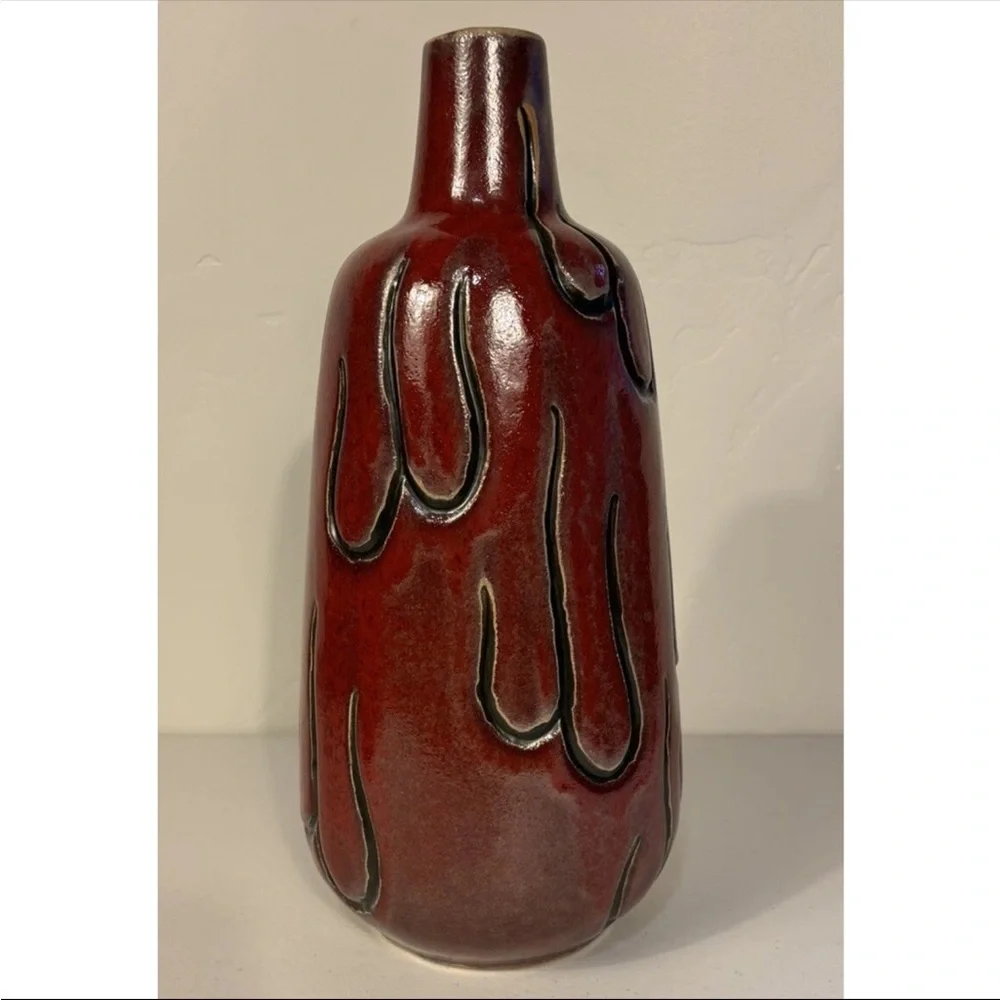 Vintage Pigeon Oxblood Red Unique Large Art Pottery Ceramic Salt Glaze Vase MCM - Picture 2 of 6